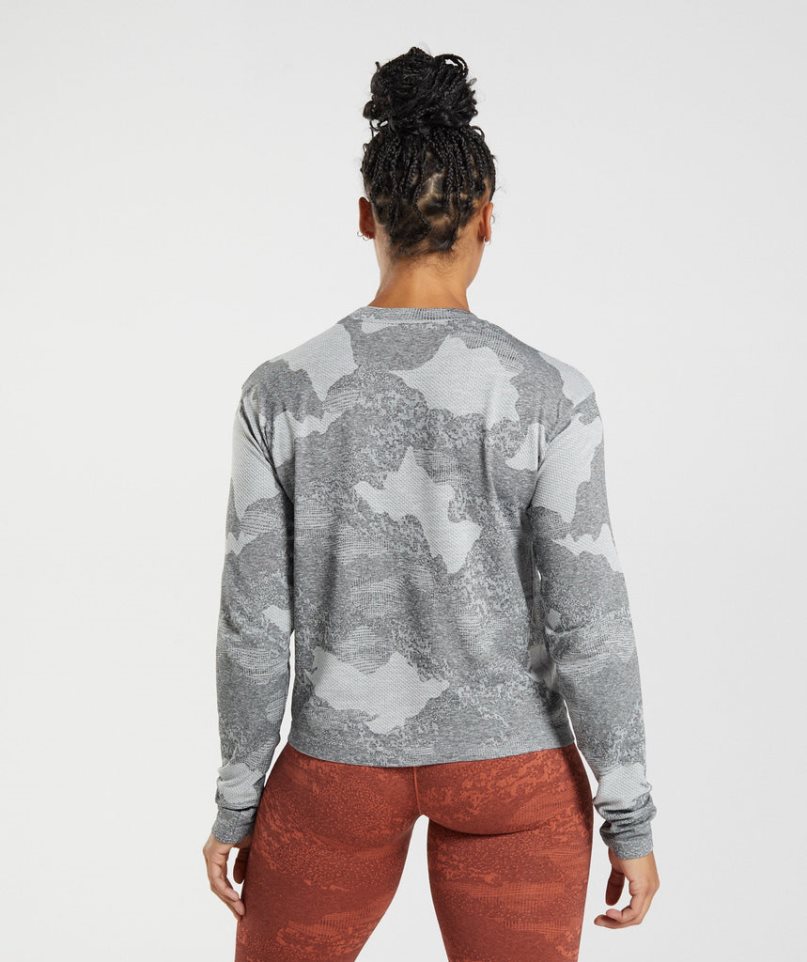 Women's Gymshark Adapt Camo Seamless Long Sleeve Top T-Shirts Grey | CA 81ND7A